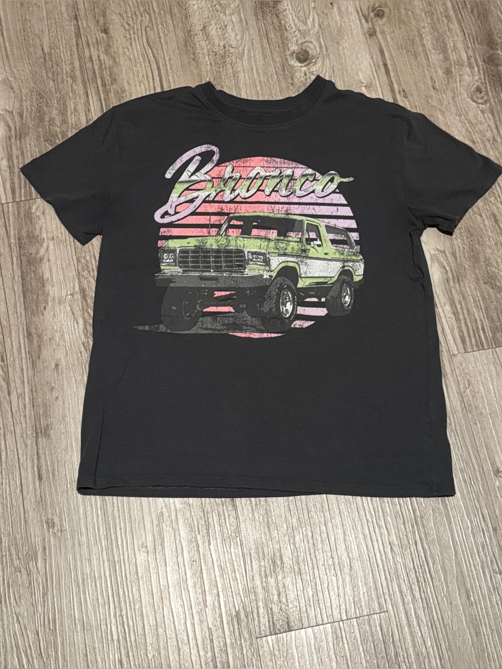 Ford Black Tee with Pink and Lime Bronco Retro Graphic